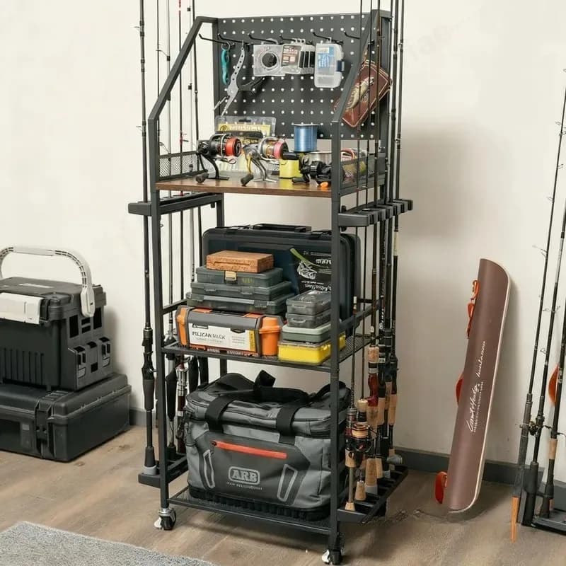 Multifunctional Fishing Rod Storage Rack Multi-layer Tool Tackle Box Reel Holder Fishing Cart Organizer