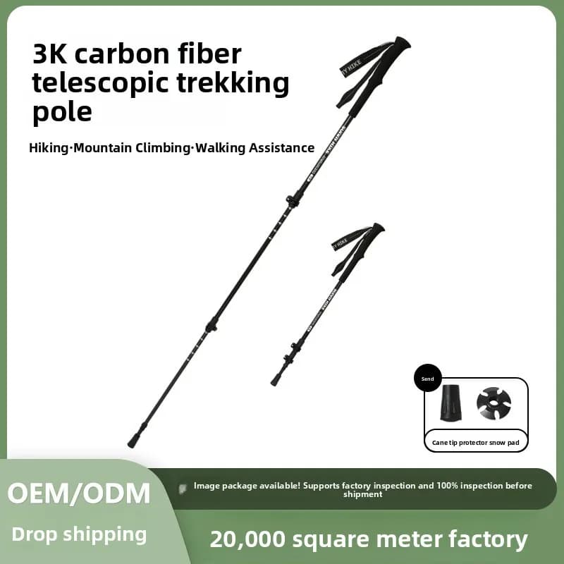 3K Carbon Fiber Trekking Pole 5-Section Folding Ultralight Hiking Stick EVA Grip Adjustable Lock for Trail Walking & Backpacking