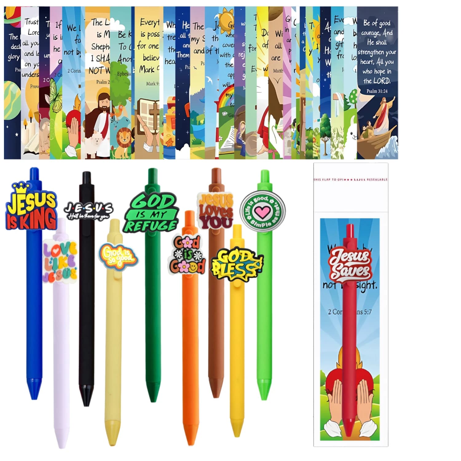 10 set di penne cristiane con segnalibri biblici, regali VBS sfusi per battesimo, chiesa, domenica, insegnante di scuola, bomboniere religiose
