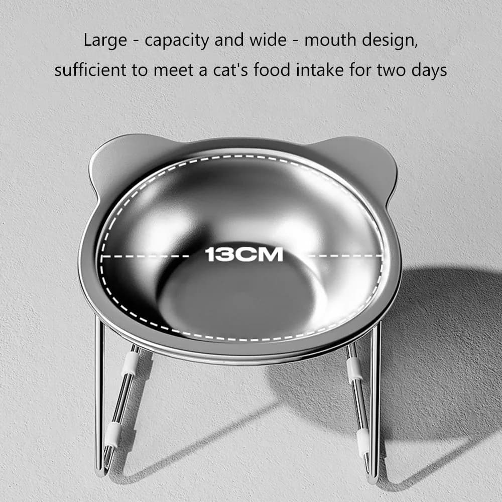 Stable Raised Cat Bowls Tilted Elevated 15° Dog Bowls Neck Guard 304 Stainless Steel Cat Food Bowl for Puppy and Cat