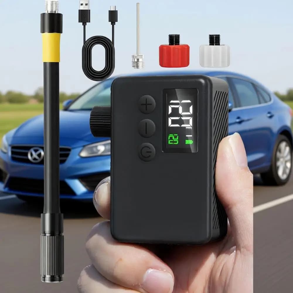 Pompa Elettrica Portatile per Biciclette con Valvole Presta e Schrader, Pompa ad Alta Pressione 120 Psi con Manometro Digitale per Bici da Strada