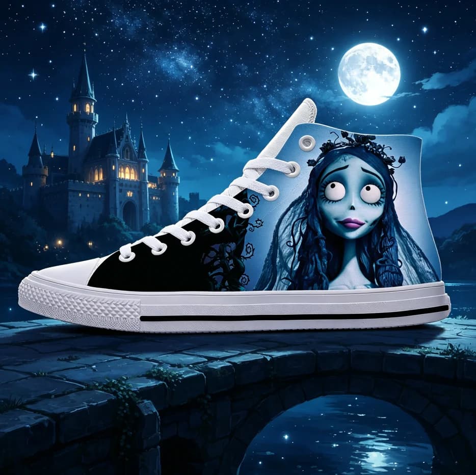 Corpse Bride Gothic Horror All Over Print Canvas Sneakers Unisex Trendy Streetwear Soft Flat Sole Comfortable Breathable Casual