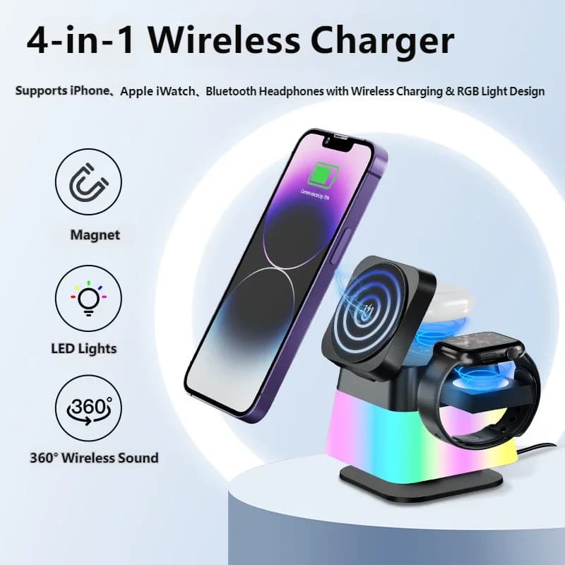 Dual 10W Wireless Charger Stand Foldable 360° Swivel with LED Light Slim Fast Charge for Android iPhone Phone