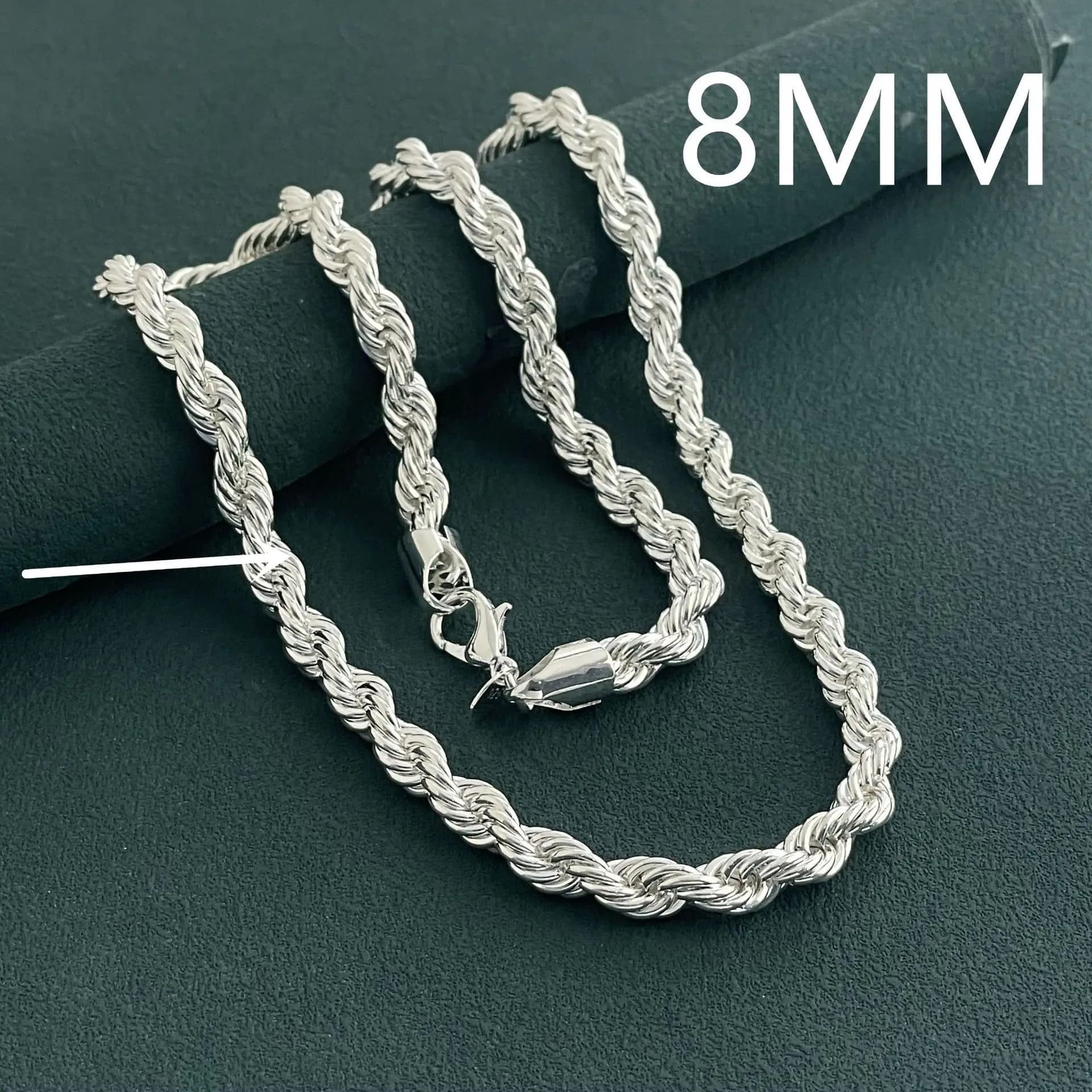 Anrara 925 sterling silver necklace 8MM twisted rope fashion men's necklace
