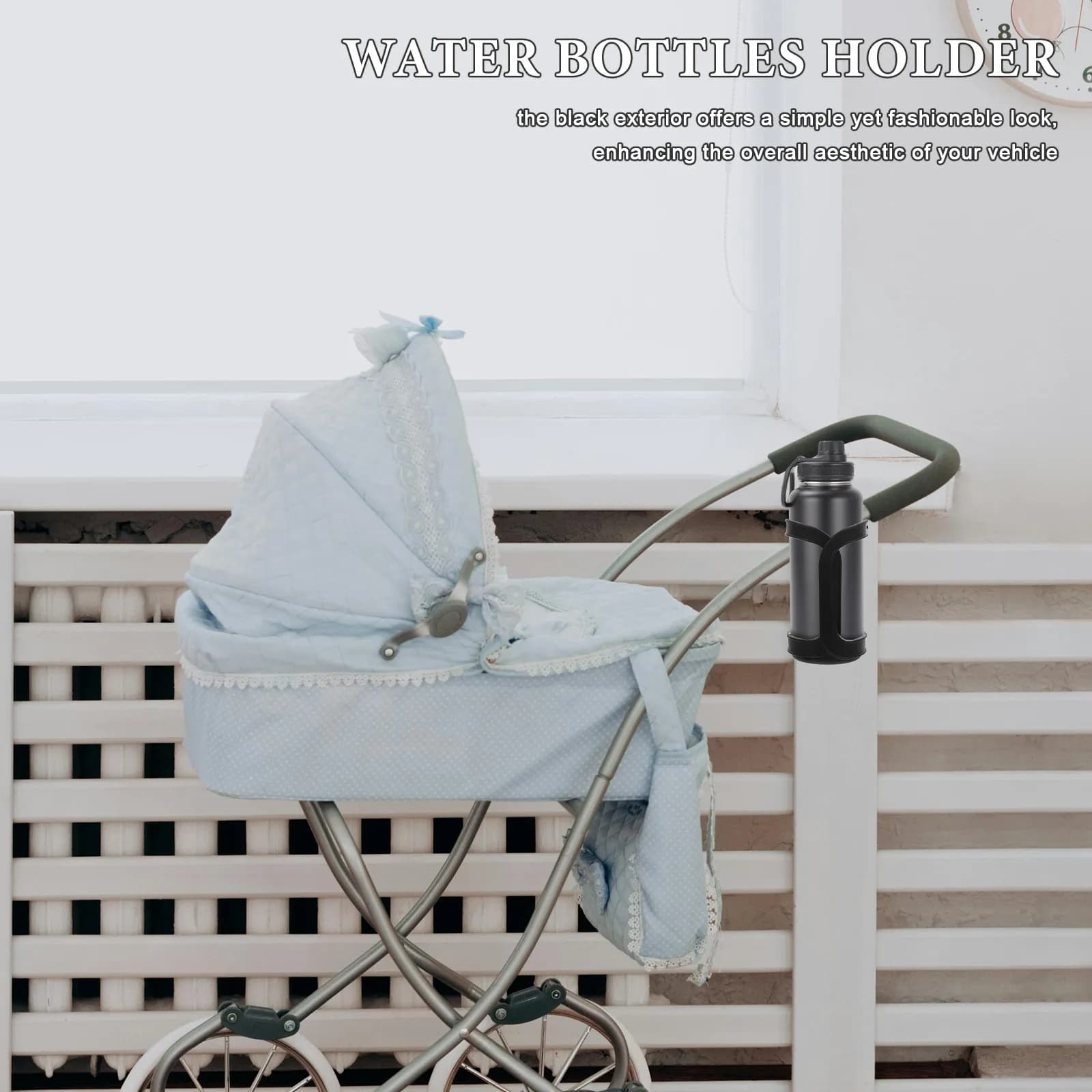Portabottiglie Universale Nero a Morsetto per Sedia a Rotelle, Supporto per Bicchiere a Sgancio Rapido per Passeggino, Bici, Scooter per Disabili