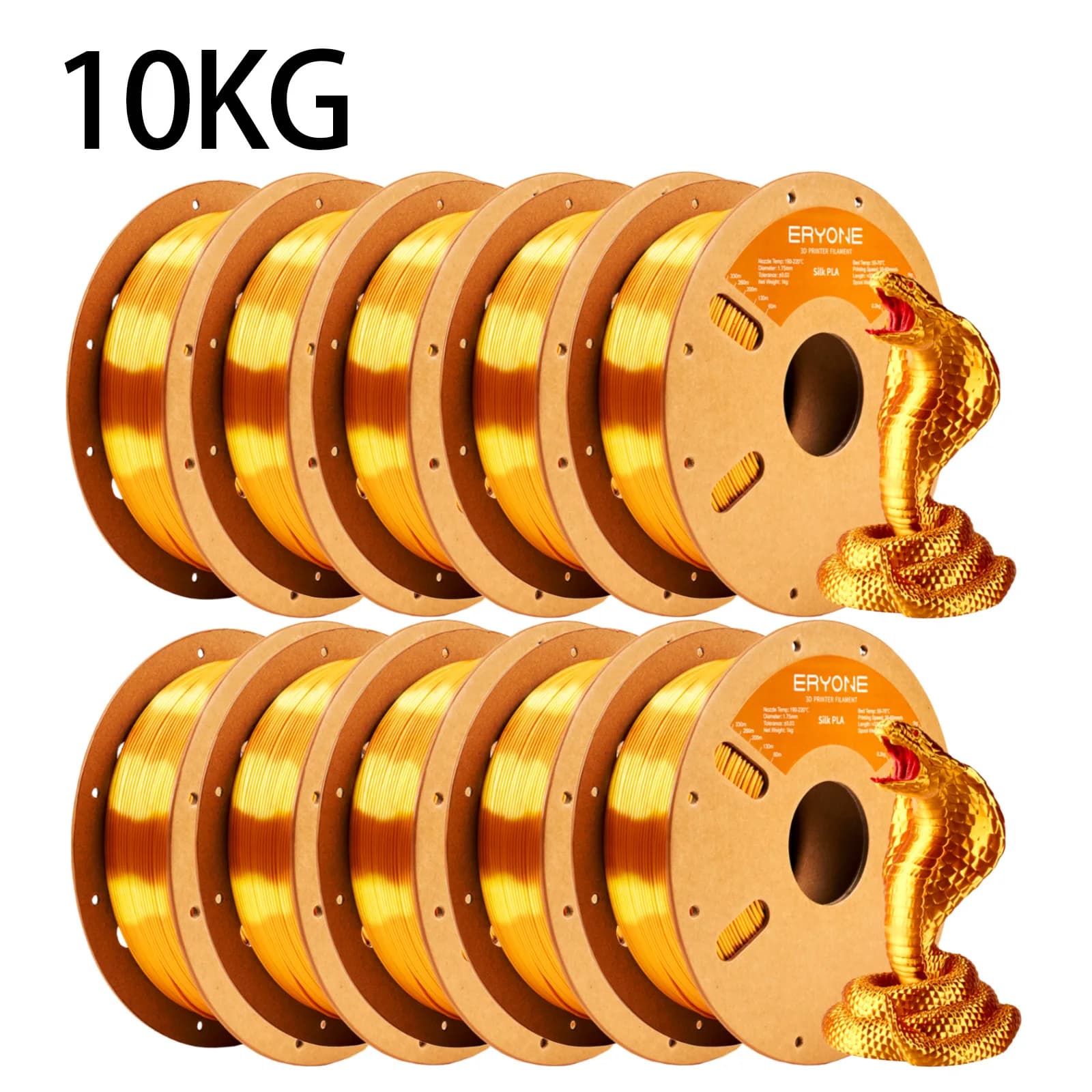 ERYONE 10kg Silk PLA Filament for 3D Printer 1.75mm +/- 0.03mm, Shiny Filament 1kg (2.1lbs)/Spool, Liquid Gold Compatible with most 3D printers