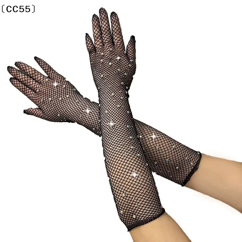 maveraCC55 UU. Guanti a rete con strass elastici sexy Flash Guanti da rete da pesca con dita intere Accessori per abbigliamento per musica elettronica