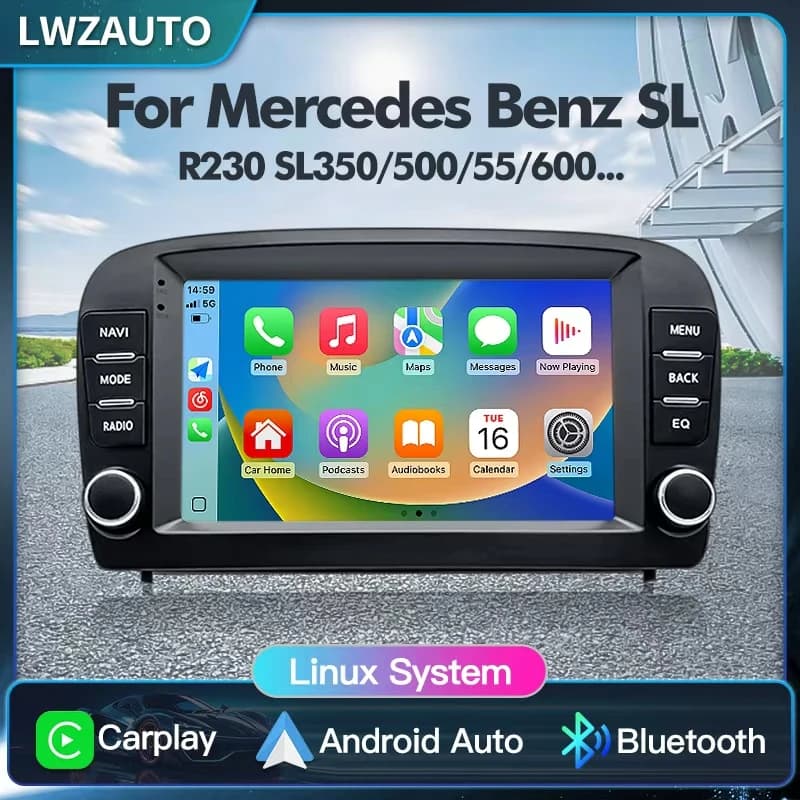 7 pollici 2025 Linux Car Stereo Senza Fili CarPlay Android Auto GPS DSP Bluetooth Lettore Multimediale Per Benz SL R230 SL350 SL500 SL55