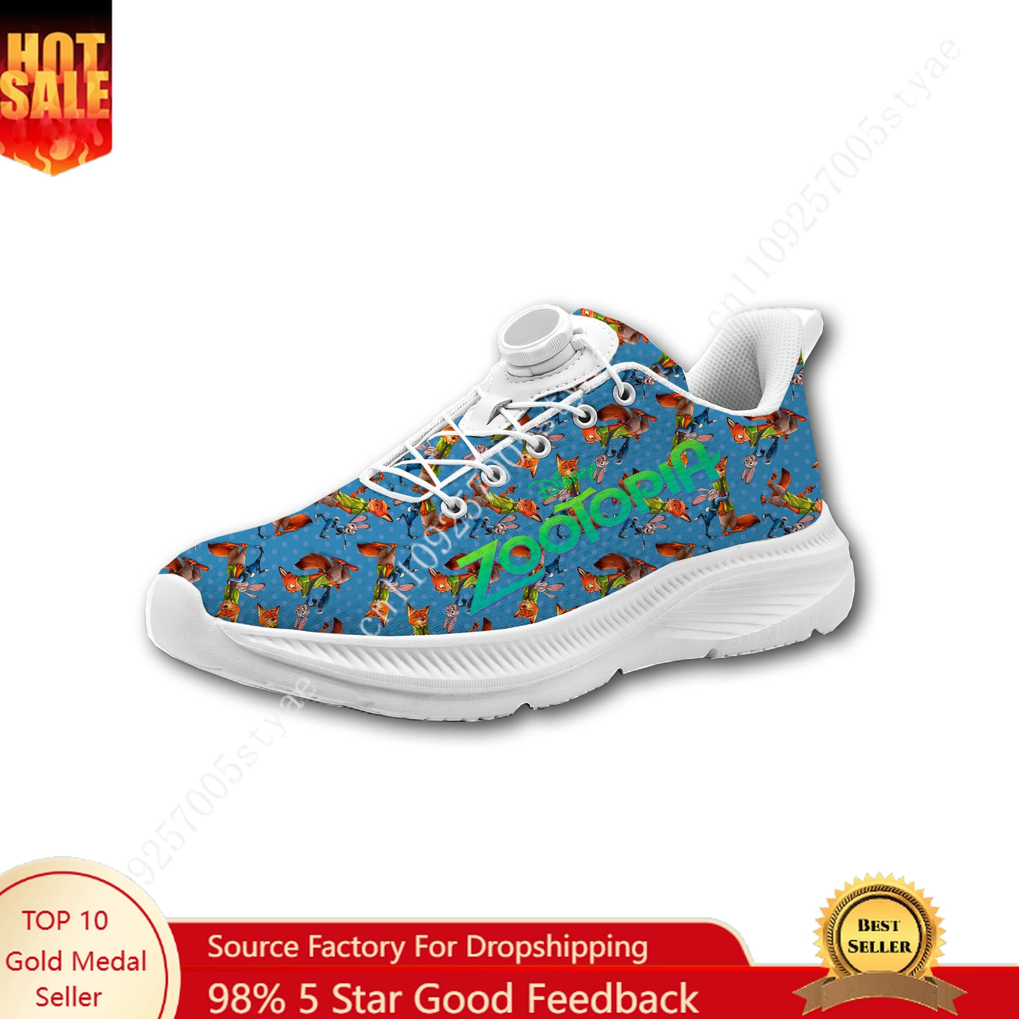 Scarpe da ginnastica Disney Zootopia con bottone rotante per uomo e donna, senza lacci, scarpe da corsa, sport all'aria aperta, scarpe personalizzate