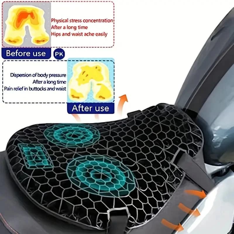 Universal Motorcycle Gel Seat Cushion Honeycomb Breathable Shock Absorption Pad Comfortable Seat Cover for Long Rides Office Use