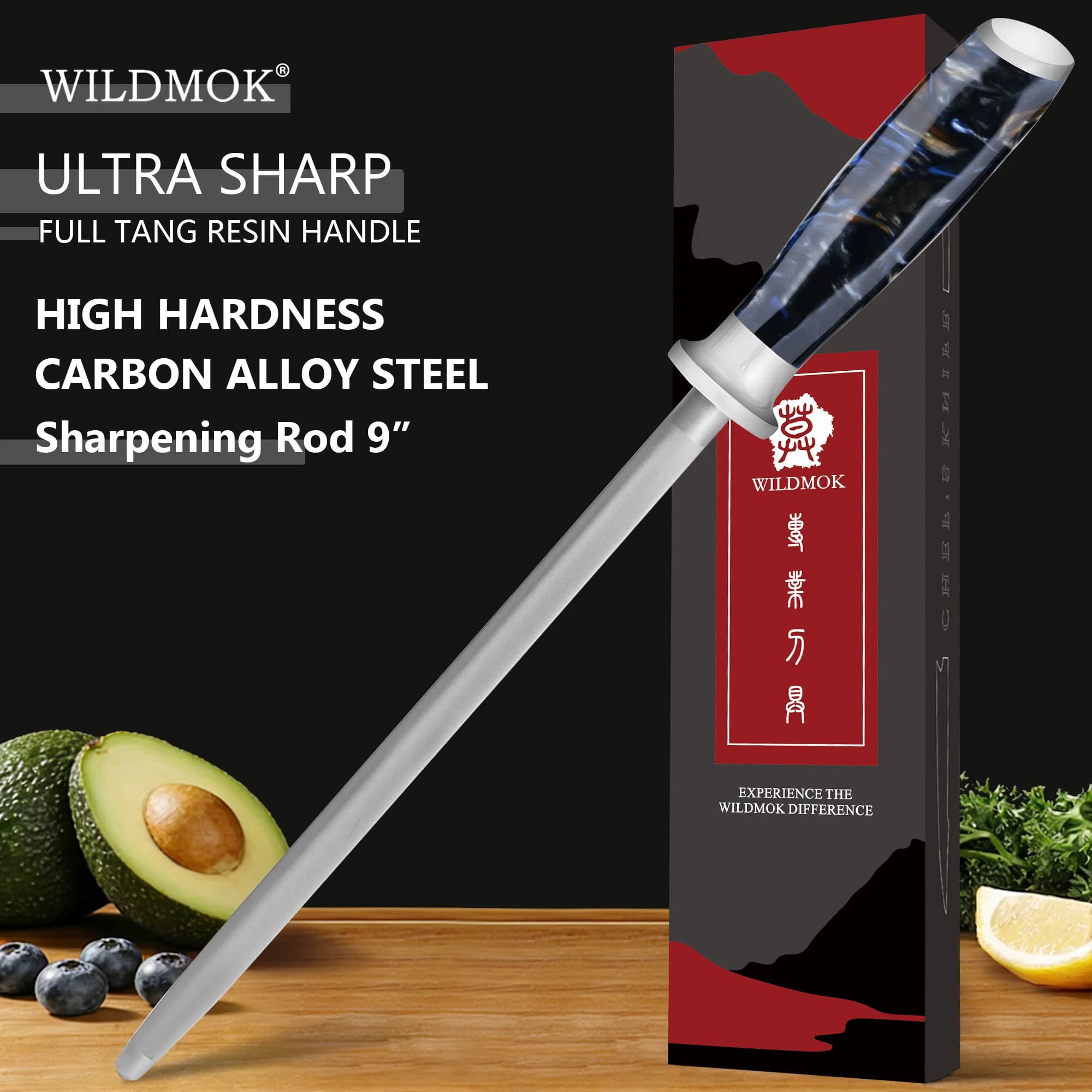WILDMOK Acciaio per Affilatura Super Resistente da 9 Pollici, Asta Professionale per Affilare Coltelli da Cucina per la Cura Quotidiana