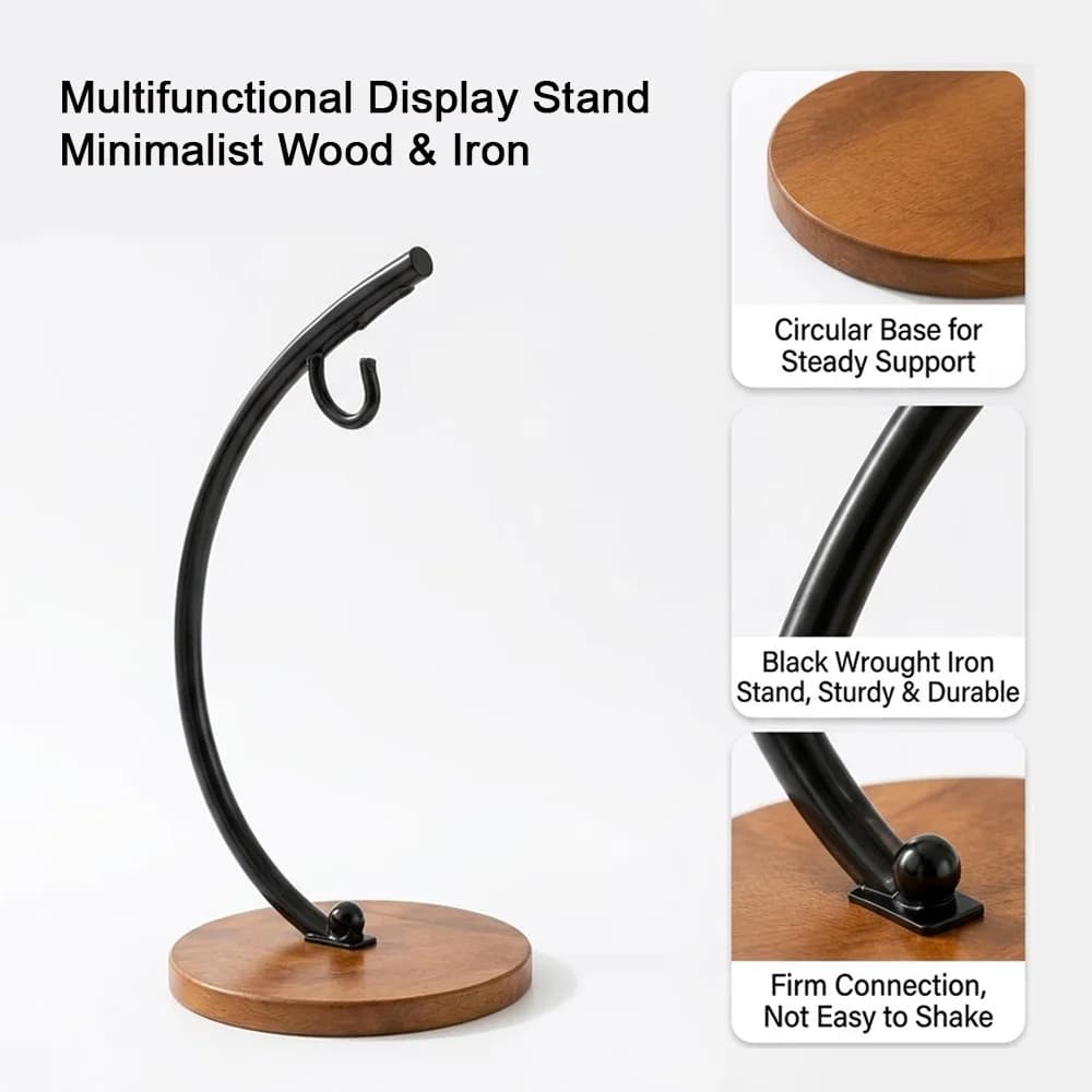 Minimalist Wood & Iron Display Stand Multifunctional Desktop Organizer for Fruit Jewelry Key Headphone，Home Decor