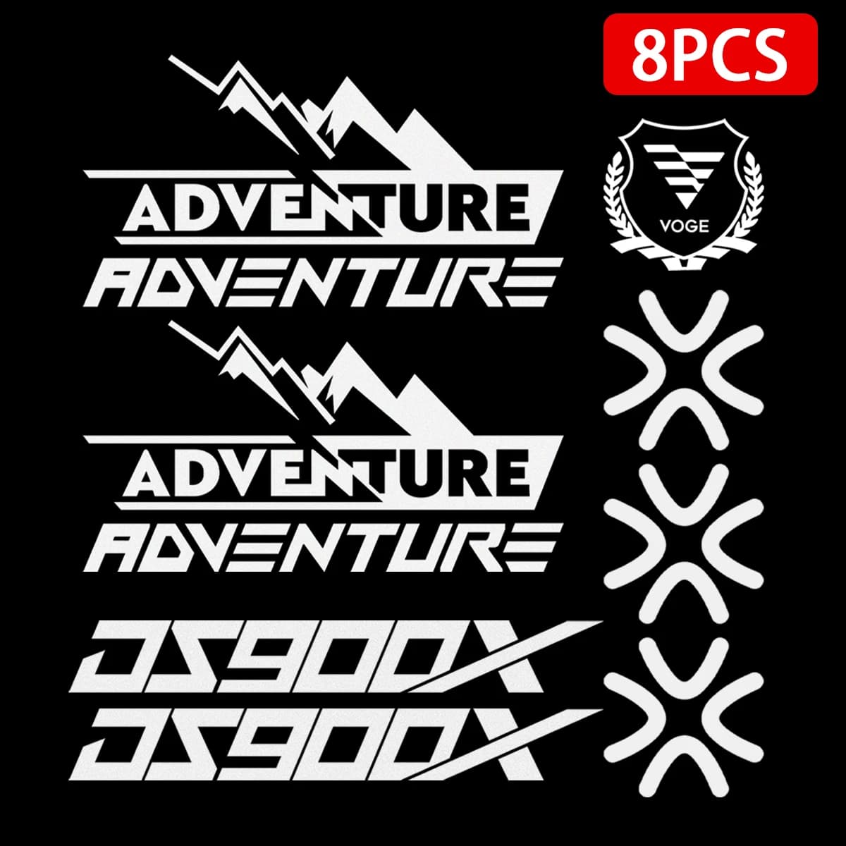 For VOGE DS900X 900 DSX 8 PCS Reflective Adventure Motorcycle Stickers Set ADV Moto Body Helmet Vinyl Accessories Decals Kit