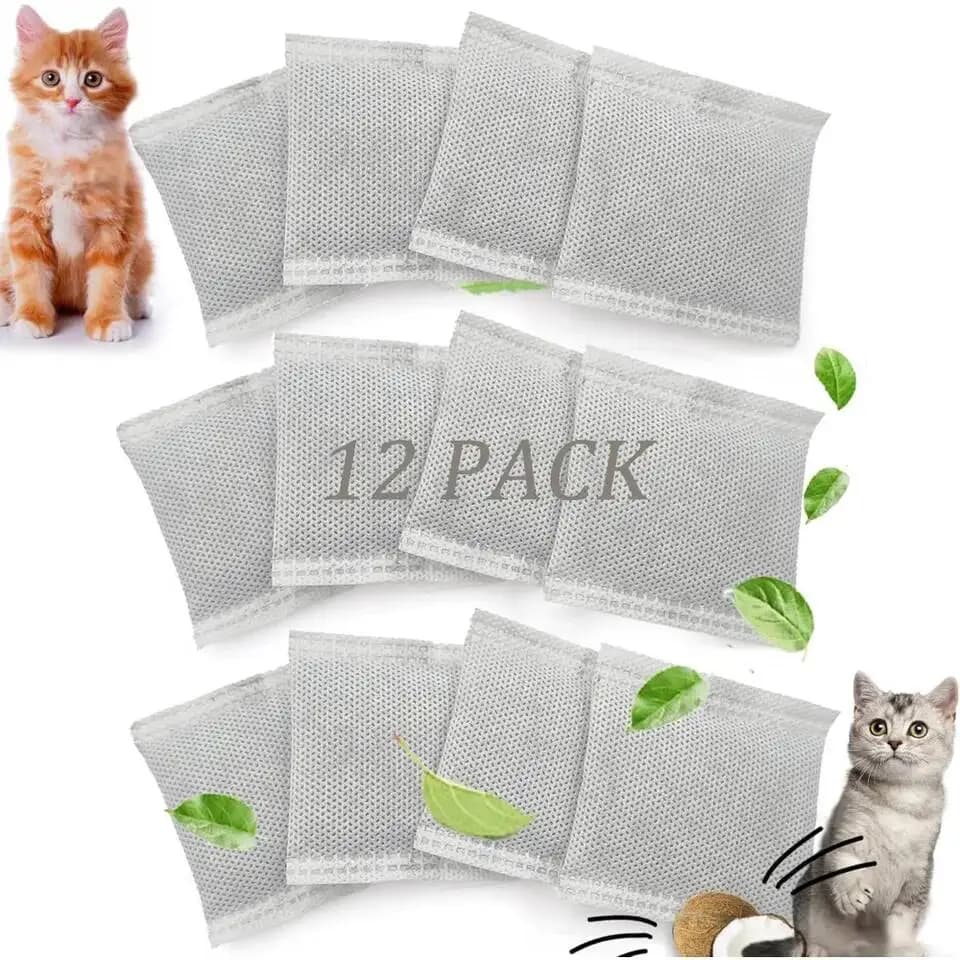Eliminatore di odori universale per lettiera per gatti, 12 pezzi, filtri di ricambio in carbone attivo naturale per toilette automatica con coperchio