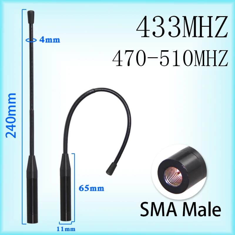 Antenna flessibile per modulo LoRa 433MHz 400-450-470-510MHz ad alto guadagno, connettore SMA Maschio, pieghevole