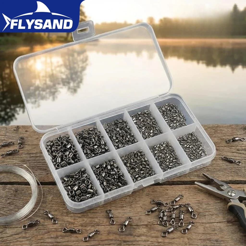 Kit of 500 stainless steel fishing hooks with copper coating, fishing accessories, connectors and terminal box