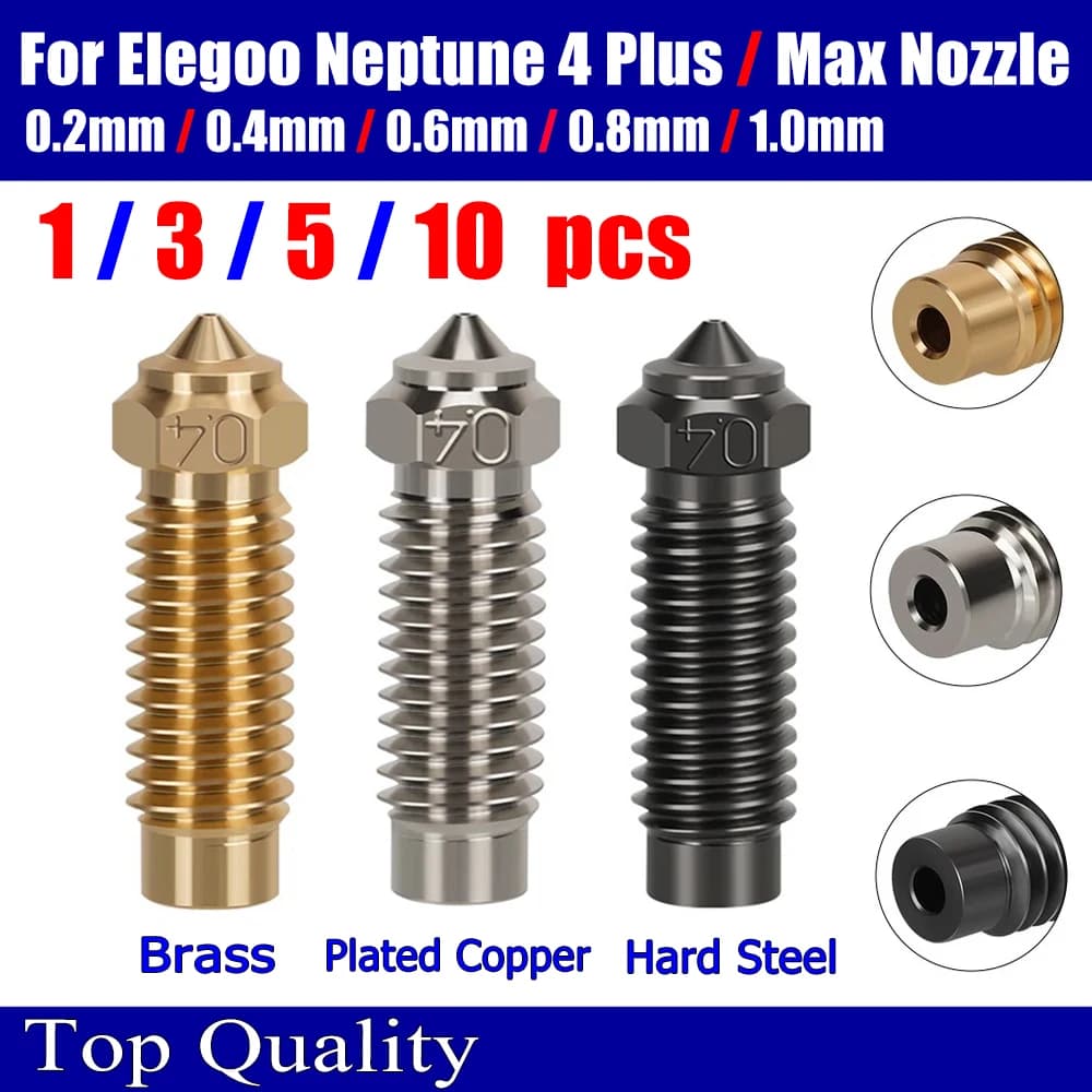 Per Elegoo Neptune 4 Plus ugello Elegoo Neptune 4 Max ugelli ottone rame placcato acciaio temprato ugello 0.2 0.4 0.6 0.8 1.0mm