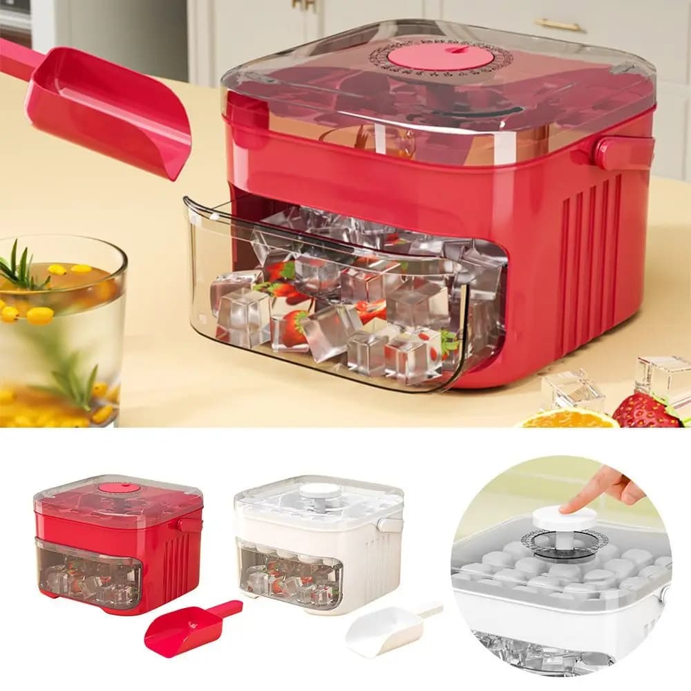 Macchina per Cubetti di Ghiaccio da 50 Cubetti con Coperchio a Pressione Facile, Stampo per Cubetti di Ghiaccio a Doppio Strato Riutilizzabile per Alimenti