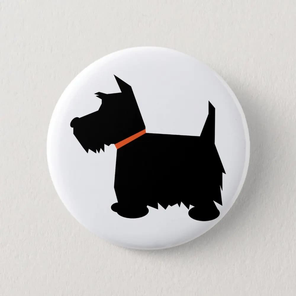 Cane Scottish Terrier Silhouette nera Bottone morbido Spilla Decor Cappello Spilla in metallo Collare Amante delle donne Gioielli divertenti Vestiti carini