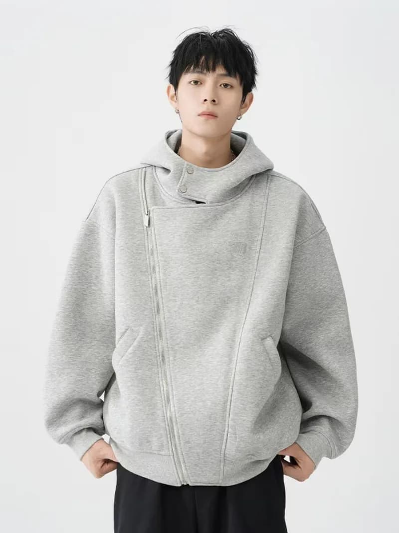 Y2K moda top doppia cerniera collo alto cappello largo da uomo felpe con cappuccio street goth Harajuku abbigliamento casual coppie felpa di tendenza allentata