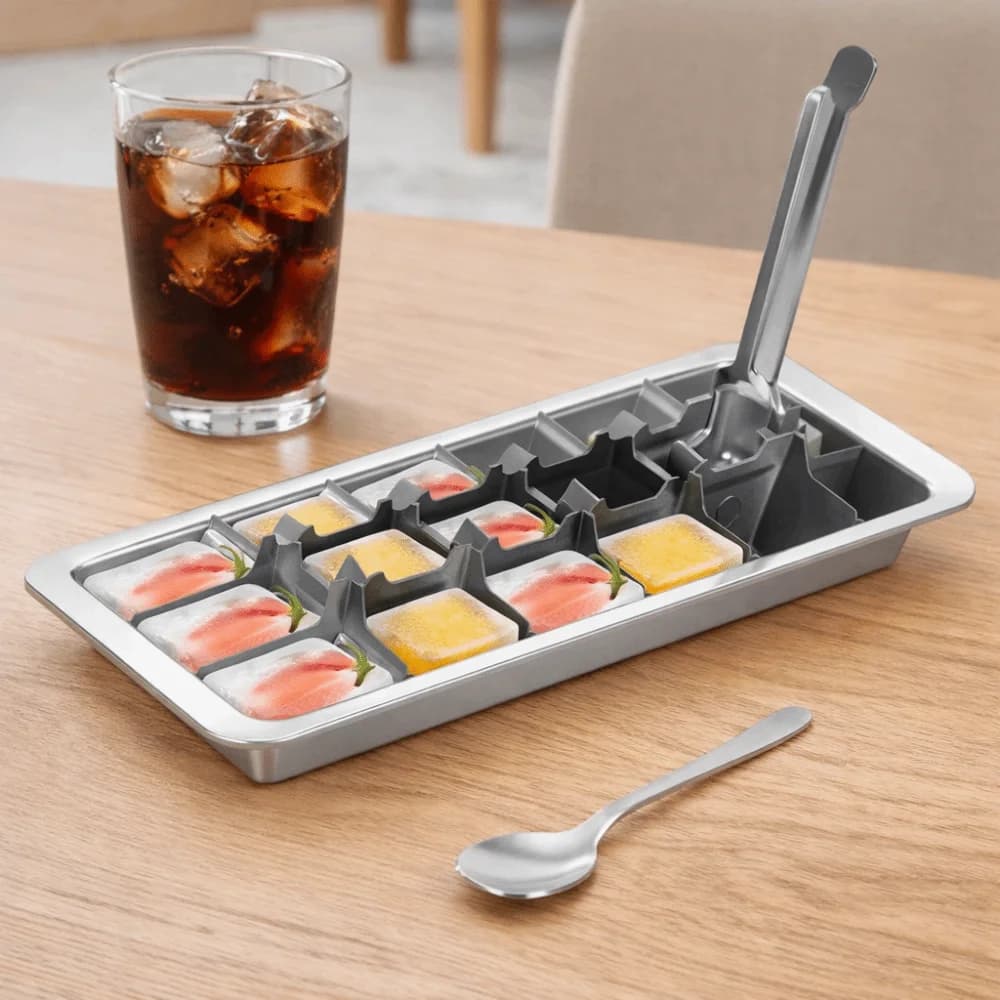 Stampo per Cubetti di Ghiaccio in Acciaio Inox per Uso Domestico, 18 Scomparti Rettangolari, con Divisori Mobili, Congelamento Rapido, per Bar