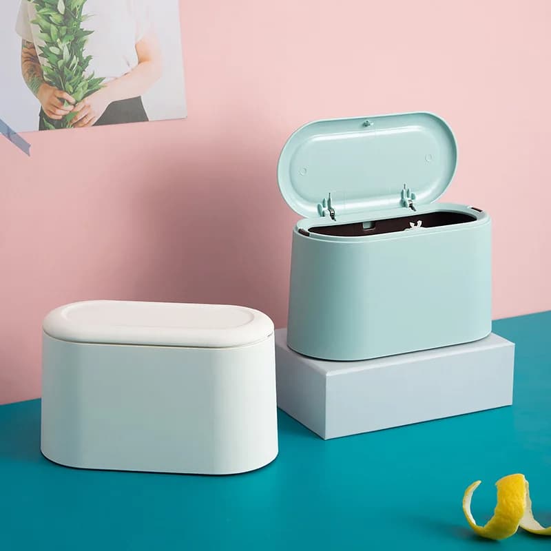 Desktop Trash Can, Japanese-style Spring-lid Press-type Storage Box, Double-layer Wastebasket Storage Bucket Garbage Can