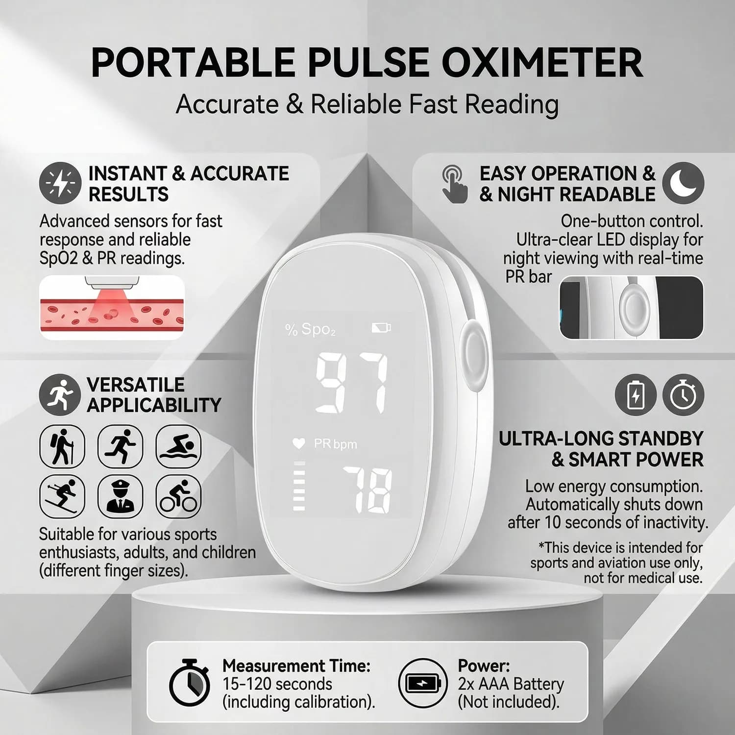 Pulsossimetro, Monitor Digitale LED per SpO2 da Dito, Rilevatore Portatile di Ossigeno nel Sangue per Uso Domestico