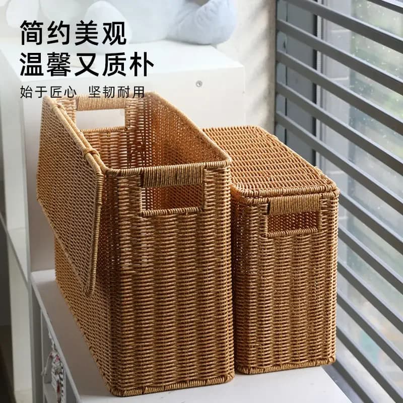 Scatola portaoggetti lunga piatta alta stretta di ricambio con spazio di copertura cestino per riviste imitazione divano ad angolo intrecciato in rattan
