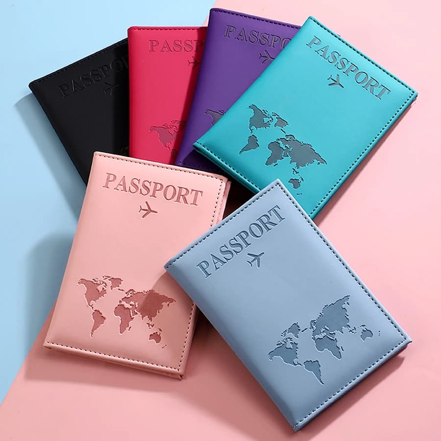 Elegante copertina per passaporto da viaggio, slot multi-card per biglietti e carte bancarie, materiale PU leggero e resistente ai graffi