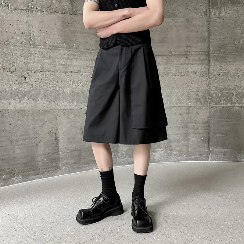 Asymmetrical Men's Pants Fashion, Gamba pants Larga al Ginocchio, Casual pants Six Parts for Young
