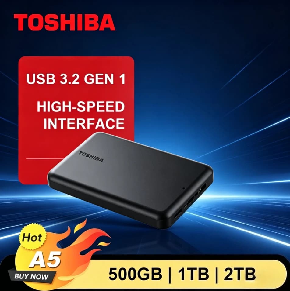 For Toshiba A5 Series Small Black Portable Hard Disk USB 3.2 Gen1 High Speed External Storage Compatible With Mac Windows New