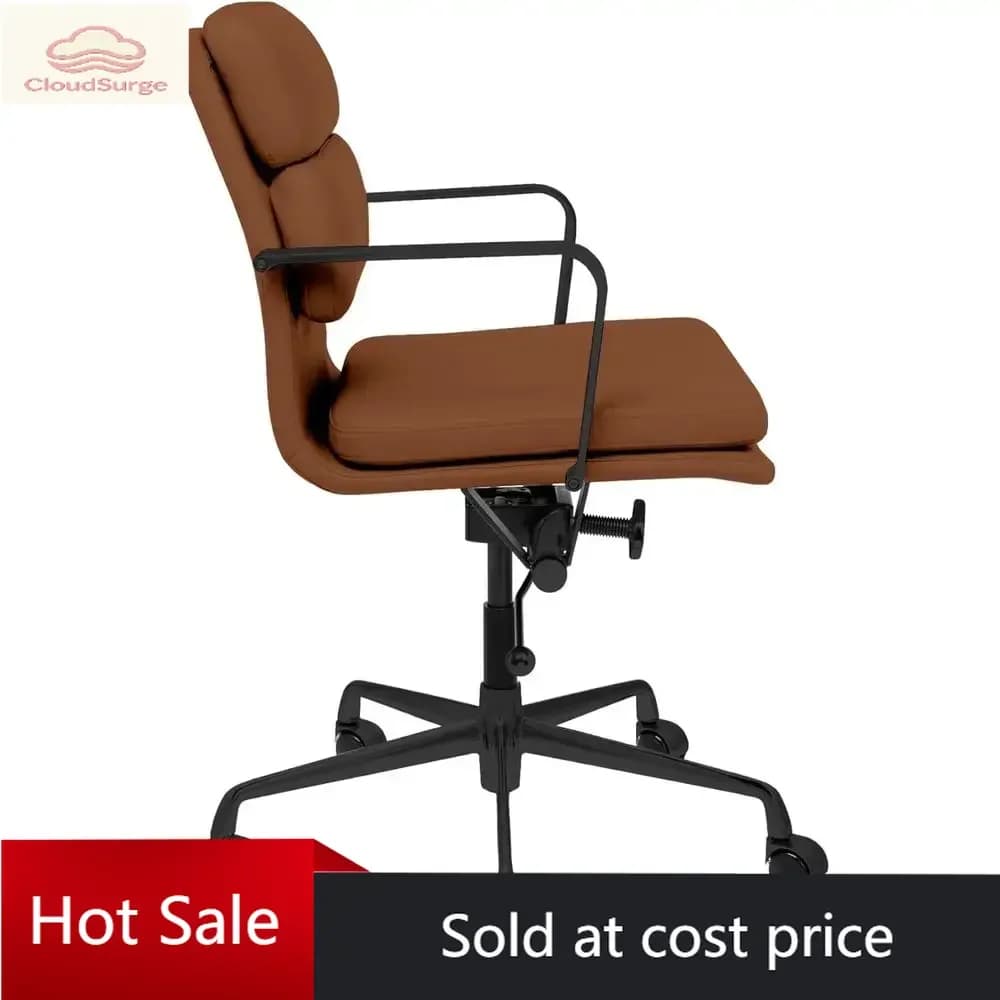 Sedia da Ufficio Ergonomica in Pelle Imbottita con Braccioli, Girevole, con Cuscino, Marrone e Nera, Prezzo Promozionale, Articolo Popolare