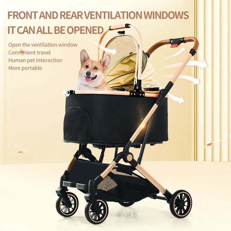 Passeggino per animali domestici 4 in 1, passeggino pieghevole leggero per cani e gatti con supporto staccabile, 180 ° Tettuccio reversibile, 4 ruote per tutti i terreni
