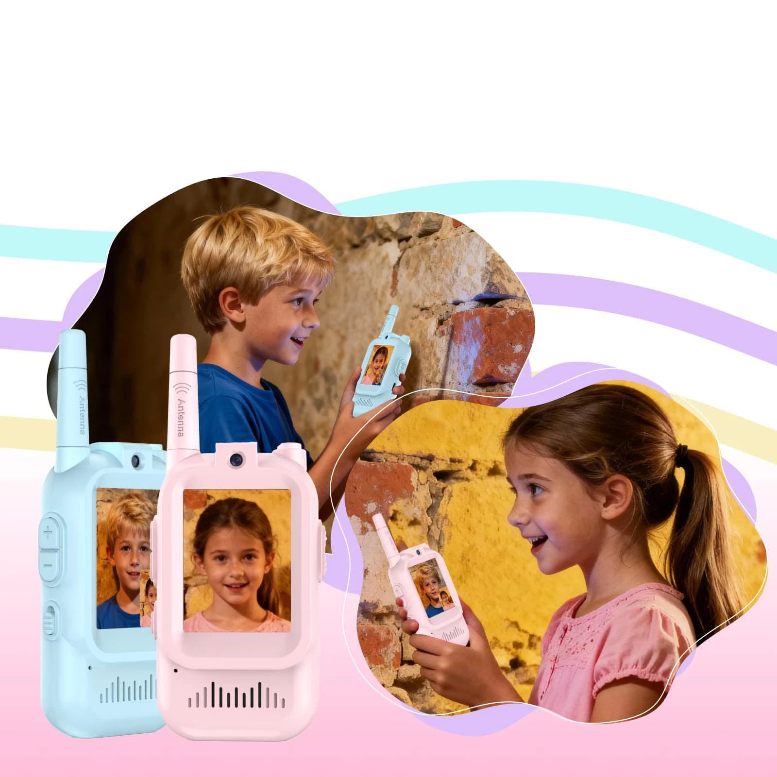 2 Walkie Talkie per Bambini con Videocamera HD e 3 Cambiavoce, Ricaricabili, per Giochi al Chiuso
