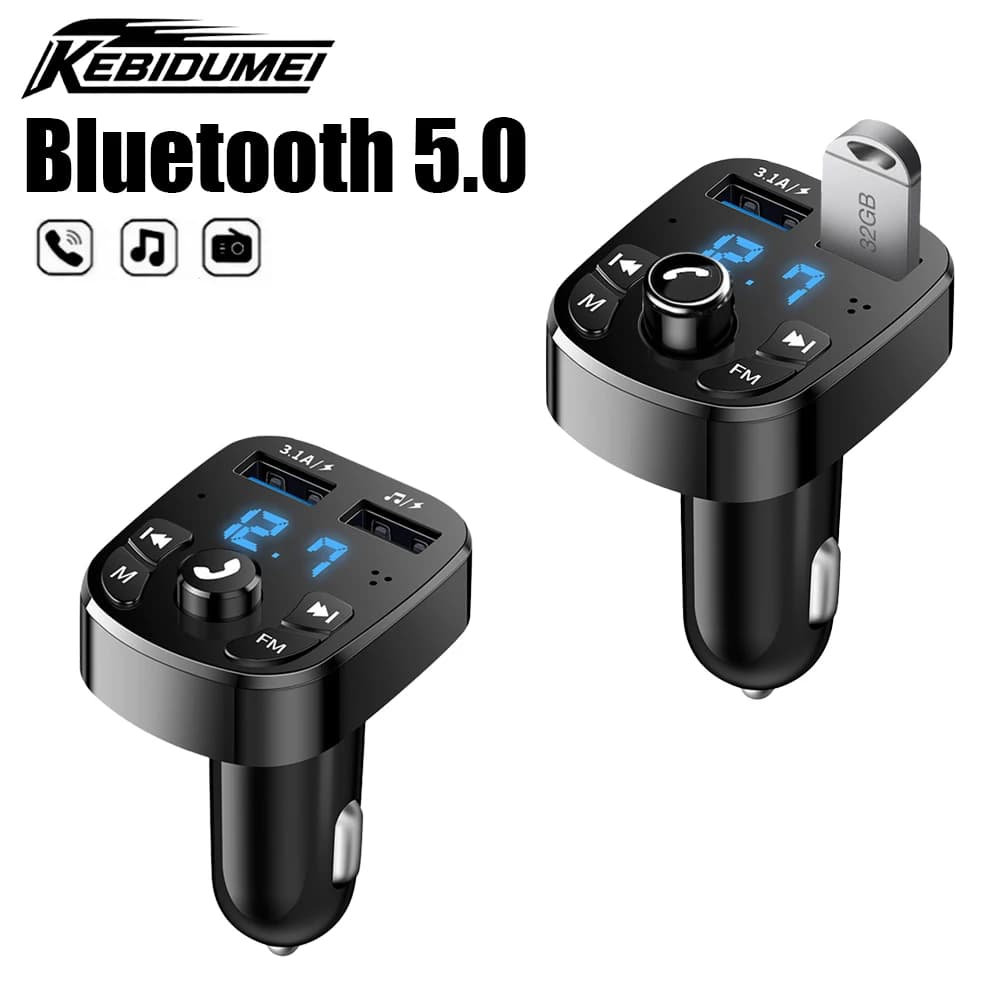 KEBIDUMEI Kit per auto Caricatore Trasmettitore FM Bluetooth 5.0 3.1A Doppia porta USB Modulatore MP3 vivavoce Lettore musicale Accessori auto