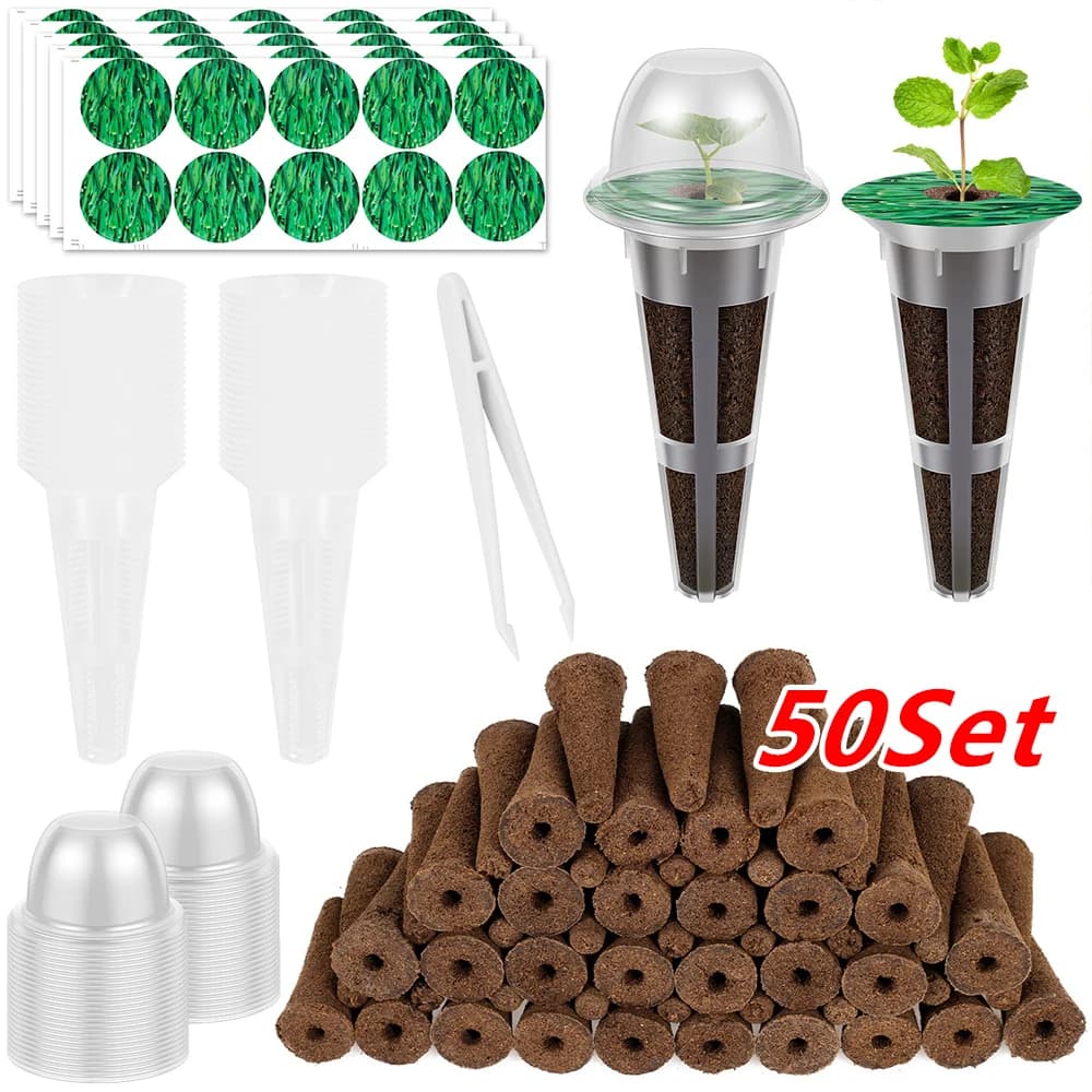 Kit of 50 Pods for Hydroponics, Interior Garden Accessories, Includes Sponges for Cultivation, Covers, Labels, Grips, Planting Sets