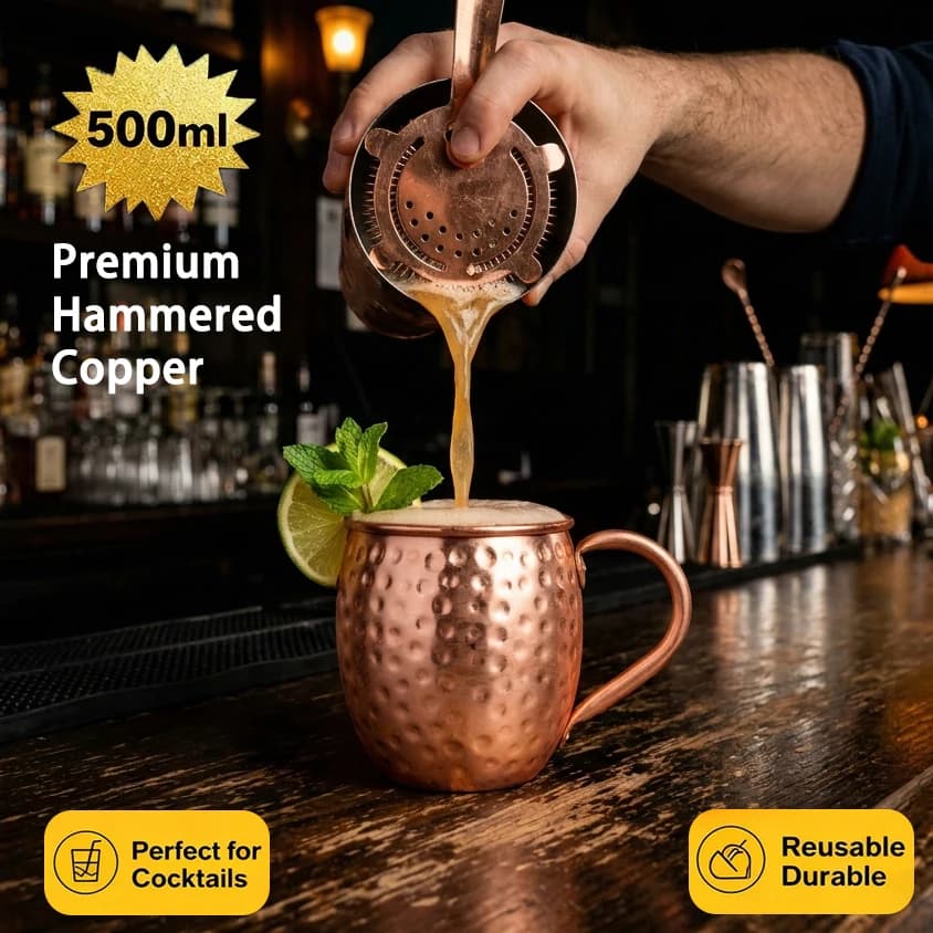 Tazze in Rame Puro al 100% da 500ml, Tazze Moscow Mule in Rame Solido, Bicchieri da Cocktail a Forma di Tazza da 17oz, Tazze per Birra e Latte, Articoli per Bevande