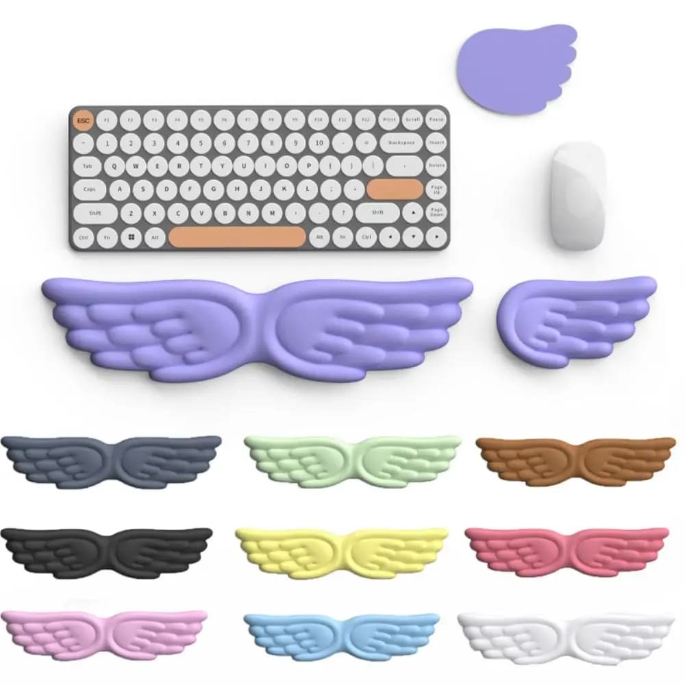 Nuovo set di poggiapolsi per mouse Angel Wing Memory Foam Tappetino per mouse antiscivolo Supporto per polso ergonomico Tastiera morbida Poggiapolsi Sollievo dal dolore