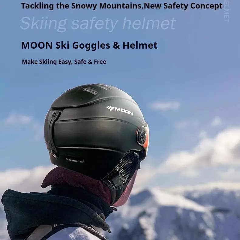 MOON Occhiali da neve professionali Casco da moto da neve integrato Berretto da sci da esterno unisex leggero Attrezzatura di sicurezza per motoslitta
