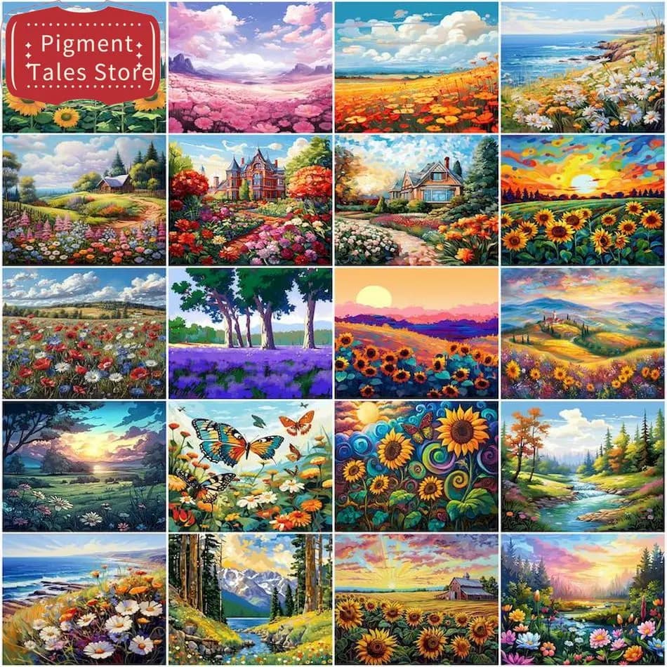 1pc frameless Painting By Numbers Canvas Flower scenery Oil Diy Crafts Artwork Drawing By Numbers Picture Paint Gift Wall Art