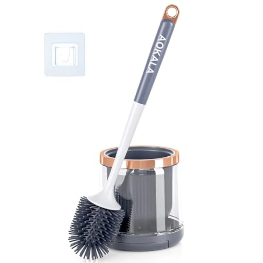 Curated Picks Silicone Toilet Brush and Holder Set, Toilet Bowl Brush with Tweezers Long Handle, Toilet Cleaner Brush for Bathr
