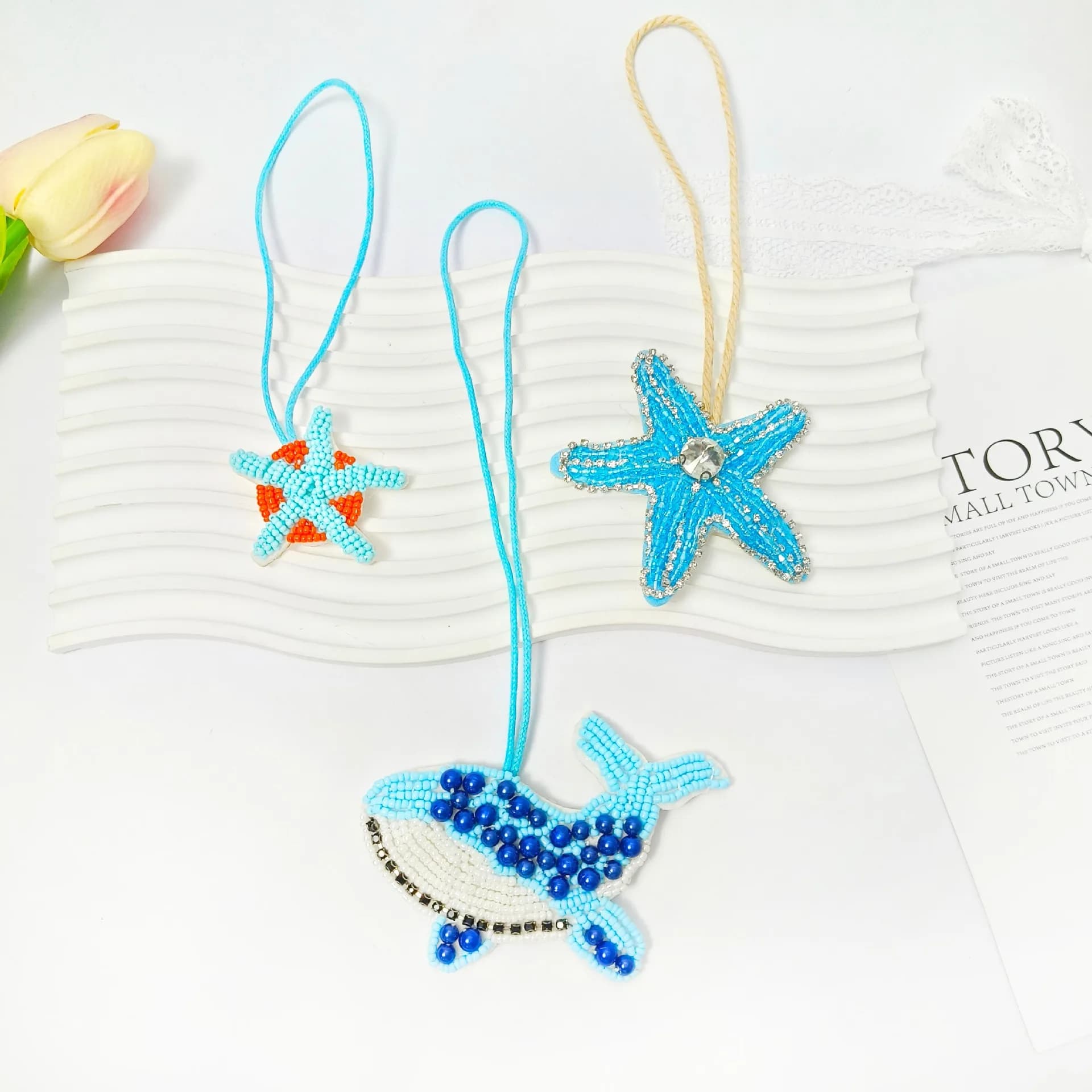 Decorazione per borsa con perline di strass fatta a mano 3D Organismo marino Toppe per corda appesa Borsa di cristallo Cordino per perline Toppa per applique