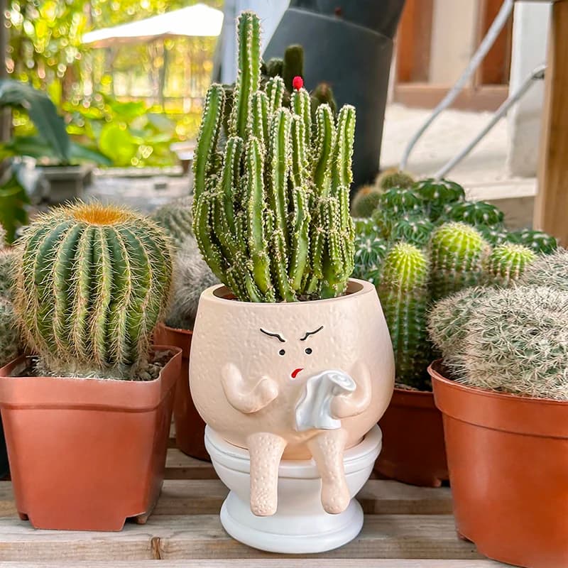 Divertente Vaso per Piante Grasse a Forma di Fantasma in Resina con Portarotolo, Simpatico Vaso per Fiori a Cartone Animato per Decorazione Casa, Ufficio, Scrivania, Idea Regalo