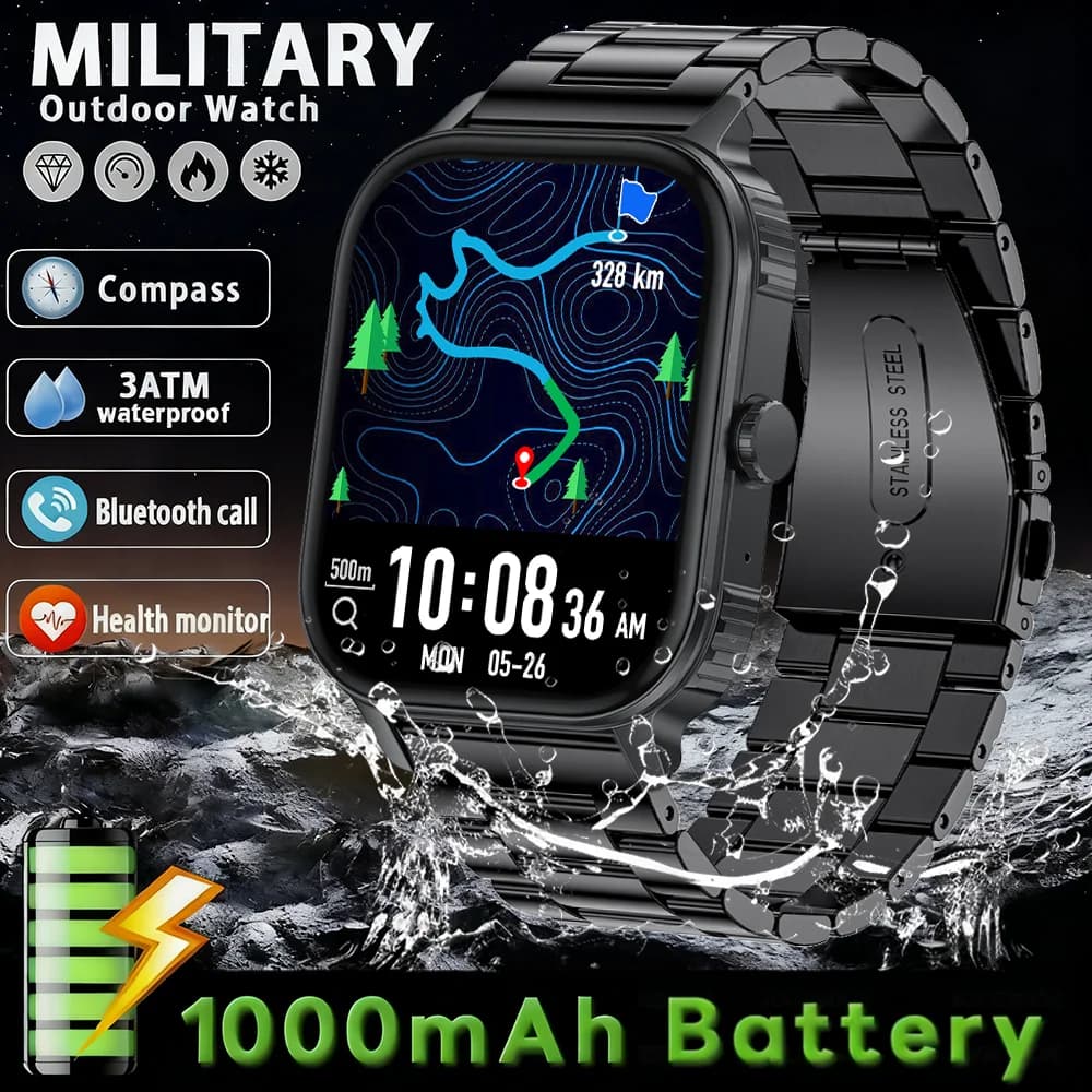 2025 Nuovo Smart Watch 1000MAH Outdoor robusto e durevole Smart Watch Uomo Donna Bluetooth Chiama Sport impermeabile Smart Watch