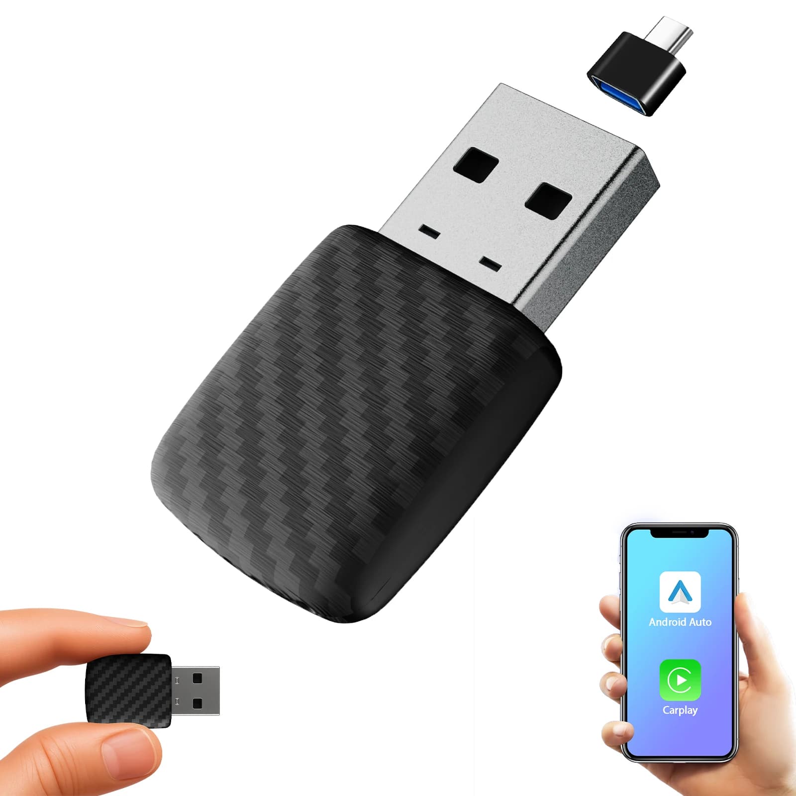 Wireless CarPlay and Android Auto Adapter, Mini Bluetooth 5.0 Adapter for Vehicles, Wireless Plug & Play with USB port, Compatible