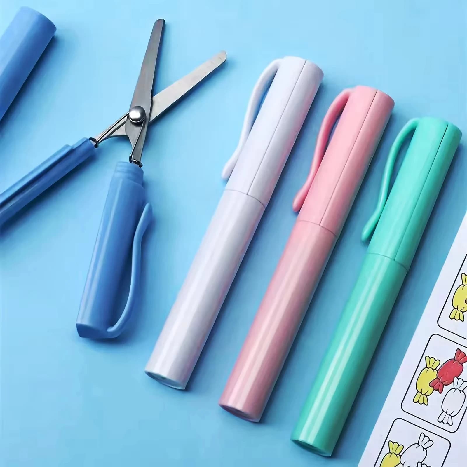 1PC compatto mini pieghevole forbici in acciaio inossidabile stile penna portatile blu rosa bianco per progetti artistici degli studenti