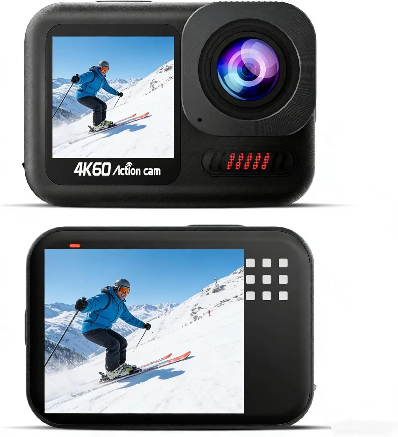 Videocamera Sportiva Impermeabile 4K60FPS con Scheda 64GB, Schermo Touch, Zoom 8X, Stabilizzazione EIS per Sport e Avventure
