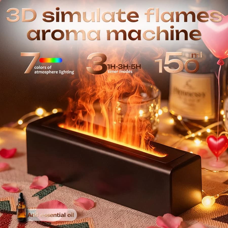 2026 Flame Aroma Diffuser, USB Cool Mist Humidifier, 7 Color LED Flame, 3 Timers, Essential Oil Diffuser for Home Office Bedroom