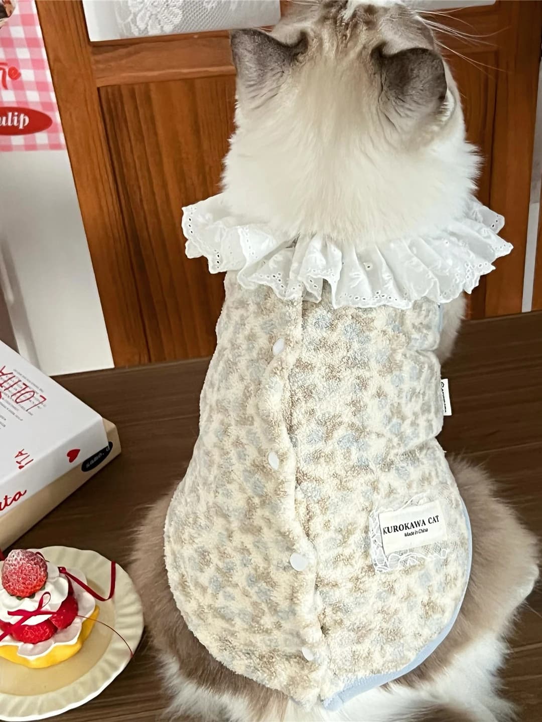 Gilet caldo in pile per cani e gatti, gilet senza maniche per cuccioli e gattini di piccola taglia, con colletto a balze, abbigliamento per animali domestici stile principessa