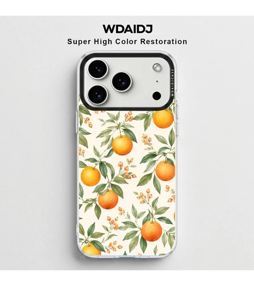 Hand Drawn Orange Branch Pattern Clear Phone Case For Iphone 12 13 14 15 16 17 Anti Slip Shockproof Transparent Protective Shell